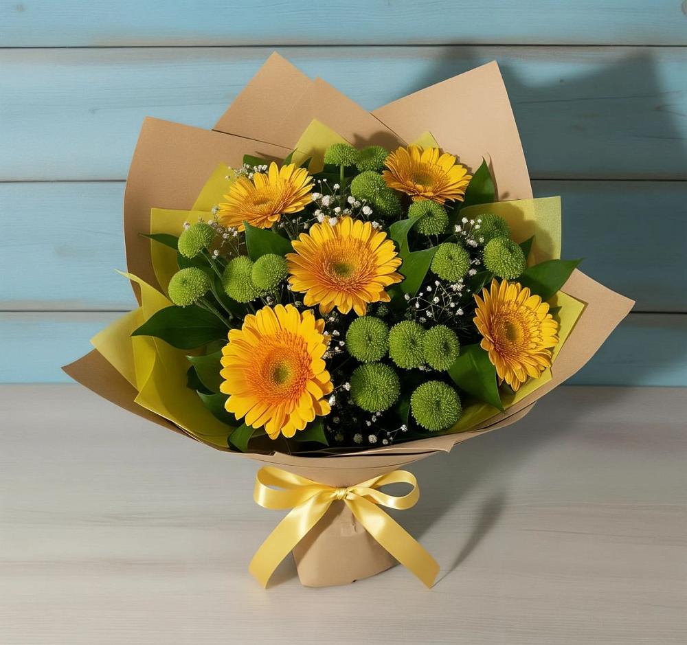 Букет цветов из: Герберы и Хризантемы в Посёлок Подольской машинно-испытательной станции