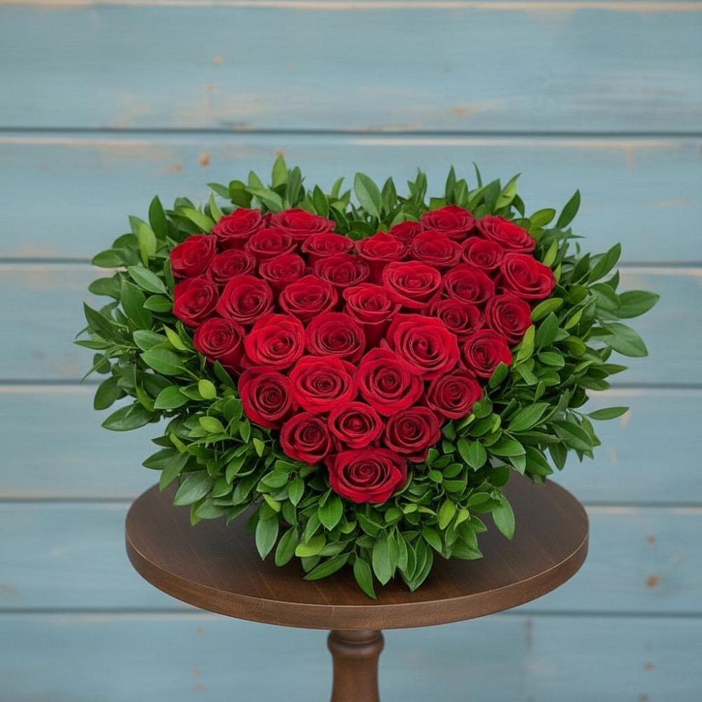 Цветочная композиция из Розы в виде сердца в Посёлок Подольской машинно-испытательной станции