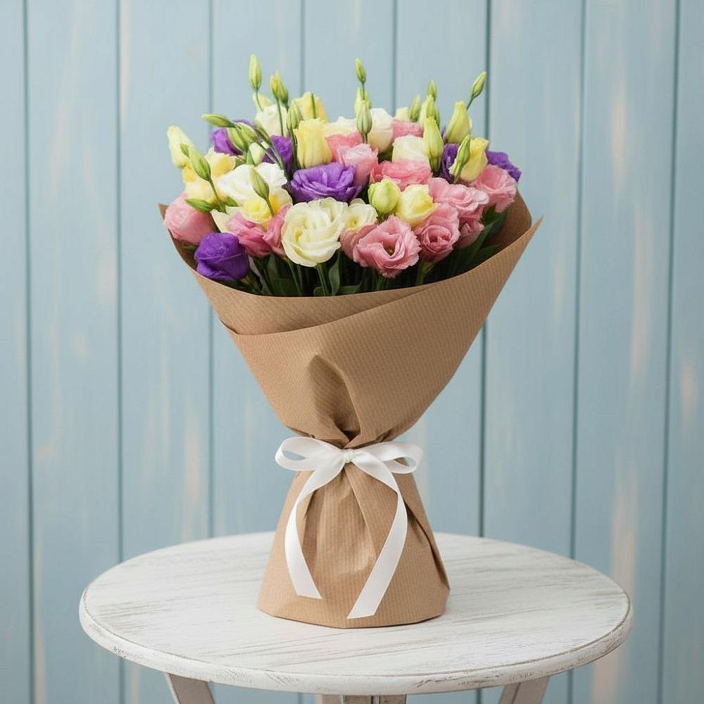 Букет цветов из: Лизиантусы в Посёлок Подольской машинно-испытательной станции