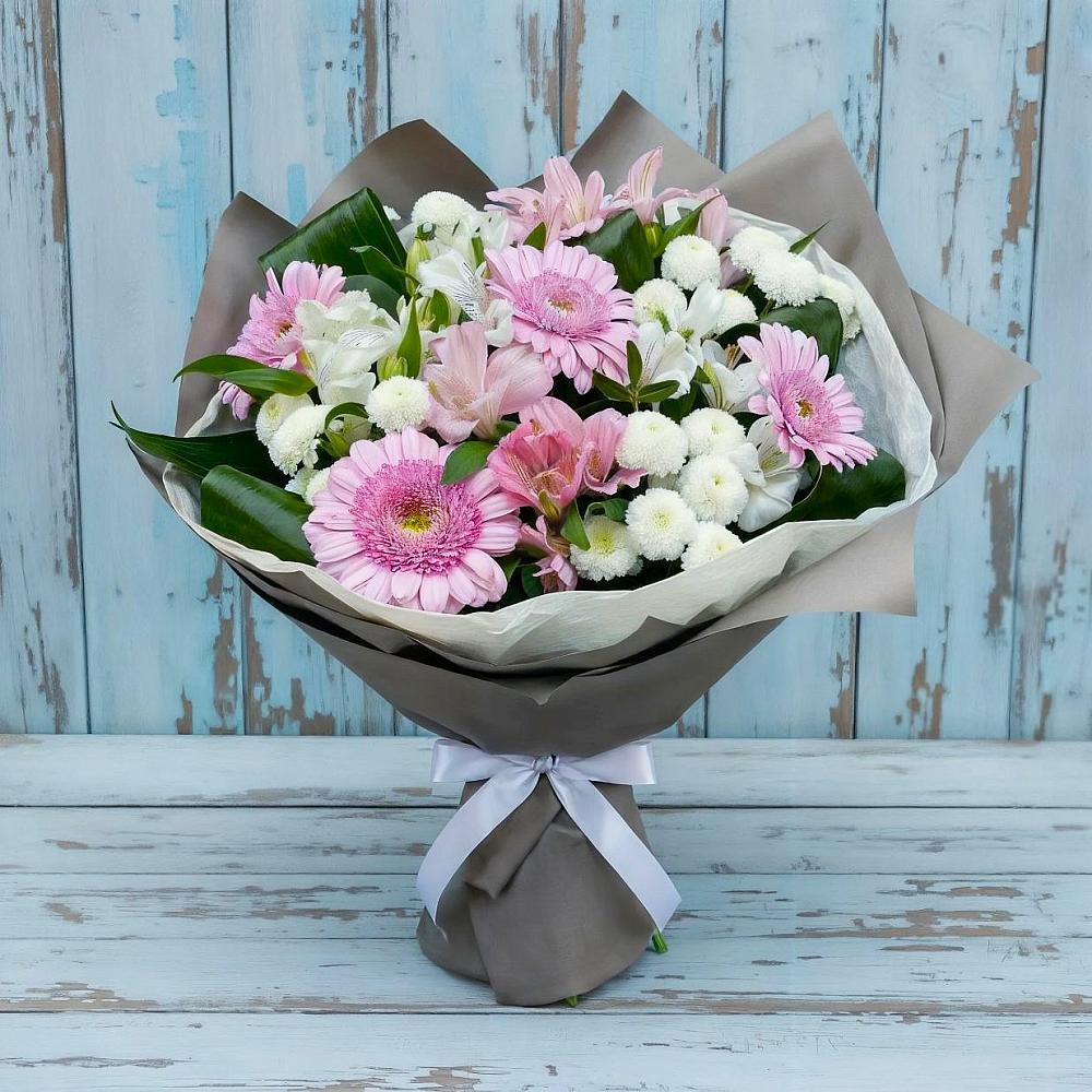Букет цветов из: Герберы, Альстромерии и Хризантемы в Посёлок Подольской машинно-испытательной станции