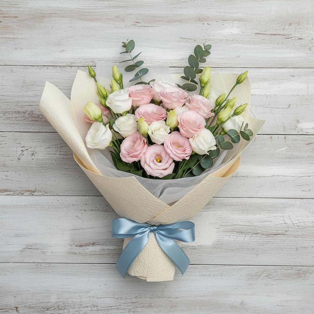 Букет цветов из: Лизиантусы в Посёлок Подольской машинно-испытательной станции